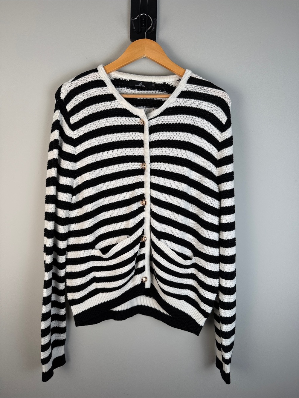 Academia French Chic Preppy Black & White Striped Button Up Lillusory Cardigan